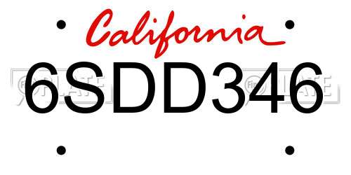 6SDD346 California License Plate