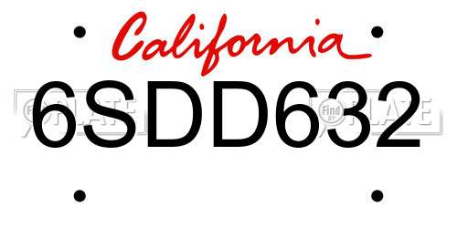 6SDD632 California License Plate