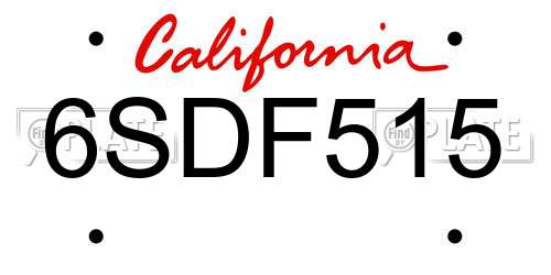 6SDF515 California License Plate