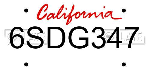 6SDG347 California License Plate