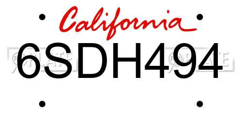 6SDH494 California License Plate