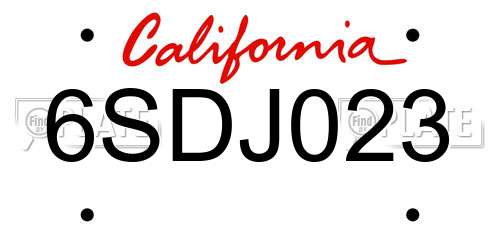 6SDJ023 California License Plate