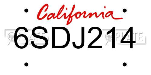 6SDJ214 California License Plate