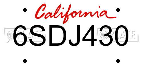 6SDJ430 California License Plate