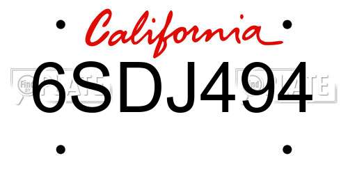 6SDJ494 California License Plate