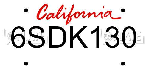 6SDK130 California License Plate