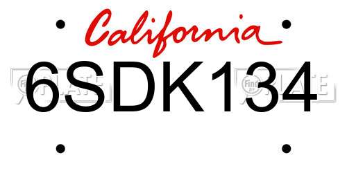 6SDK134 California License Plate