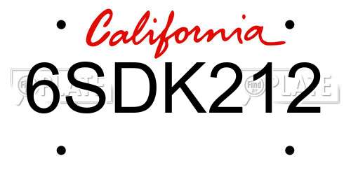 6SDK212 California License Plate