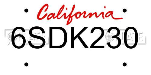 6SDK230 California License Plate