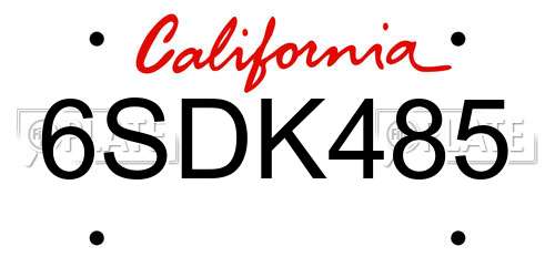 6SDK485 California License Plate