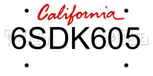 6SDK605 California License Plate