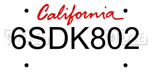 6SDK802 California License Plate