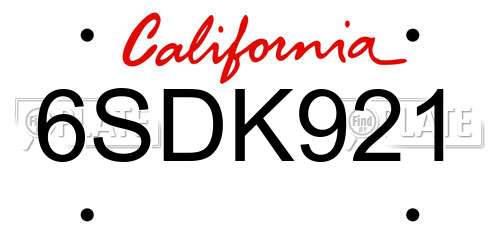 6SDK921 California License Plate