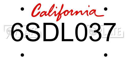 6SDL037 California License Plate