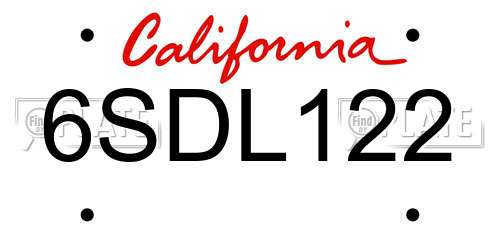 6SDL122 California License Plate