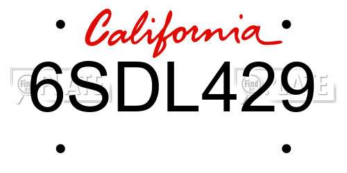 6SDL429 California License Plate