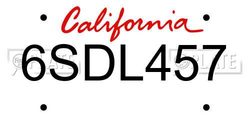 6SDL457 California License Plate