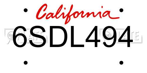 6SDL494 California License Plate