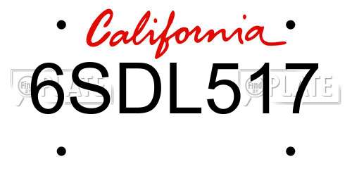 6SDL517 California License Plate