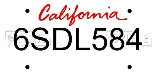 6SDL584 California License Plate