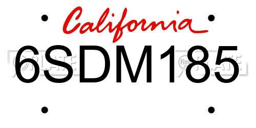 6SDM185 California License Plate