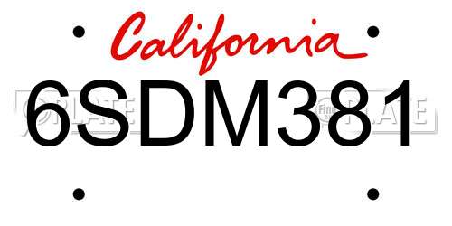 6SDM381 California License Plate