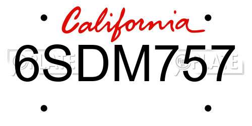 6SDM757 California License Plate