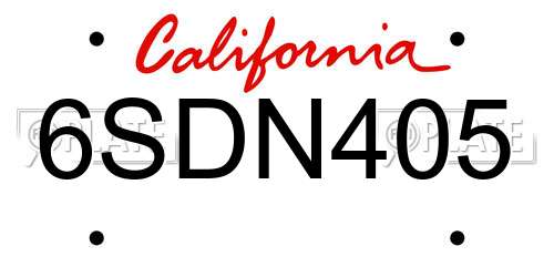 6SDN405 California License Plate