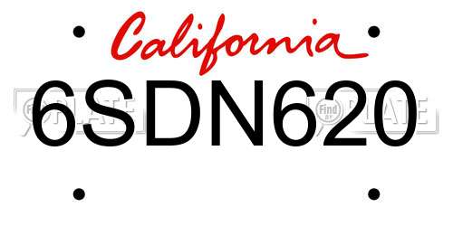6SDN620 California License Plate