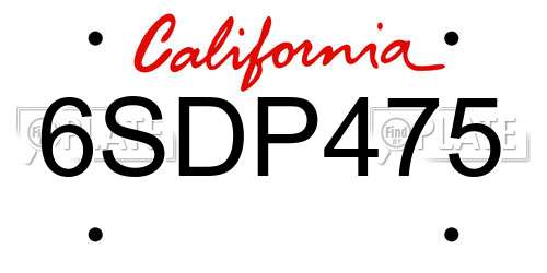 6SDP475 California License Plate