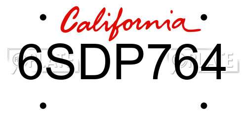 6SDP764 California License Plate