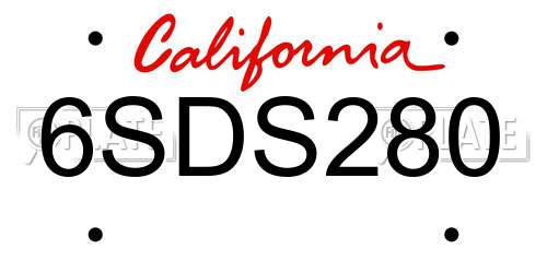 6SDS280 California License Plate
