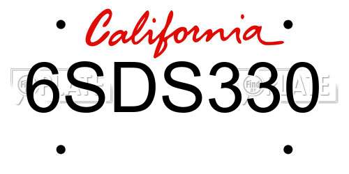 6SDS330 California License Plate
