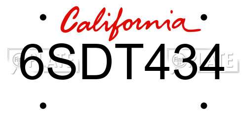 6SDT434 California License Plate