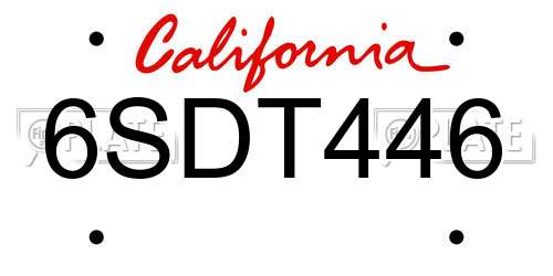 6SDT446 California License Plate