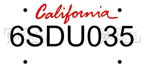 6SDU035 California License Plate
