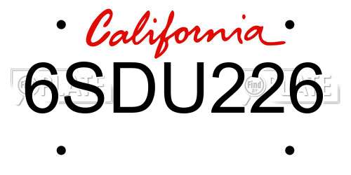 6SDU226 California License Plate
