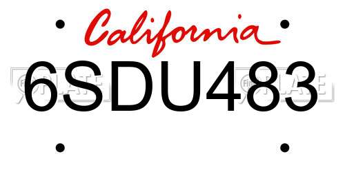 6SDU483 California License Plate