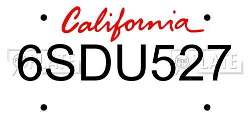 6SDU527 California License Plate