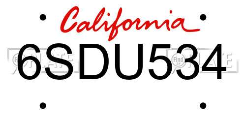 6SDU534 California License Plate