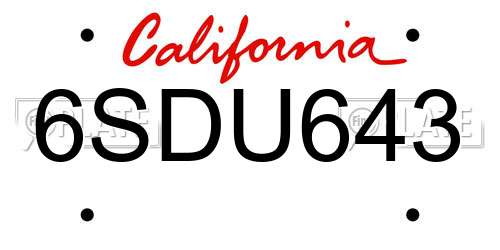 6SDU643 California License Plate