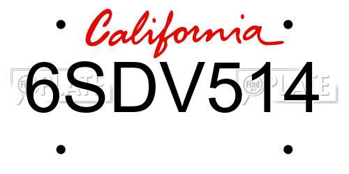 6SDV514 California License Plate