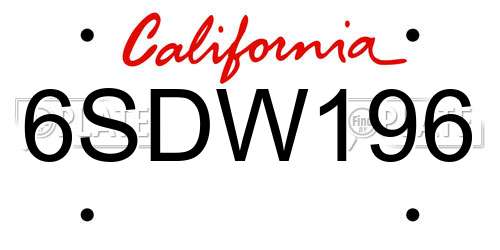 6SDW196 California License Plate