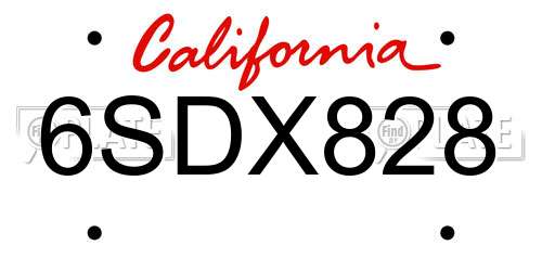 6SDX828 California License Plate