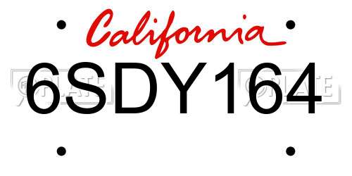 6SDY164 California License Plate