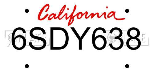 6SDY638 California License Plate