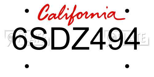 6SDZ494 California License Plate