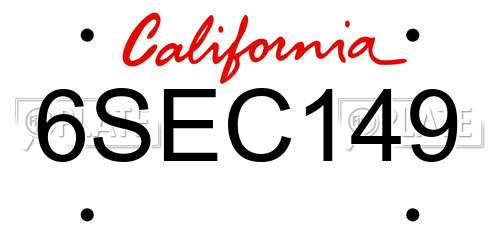 6SEC149 California License Plate
