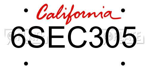 6SEC305 California License Plate