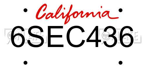 6SEC436 California License Plate